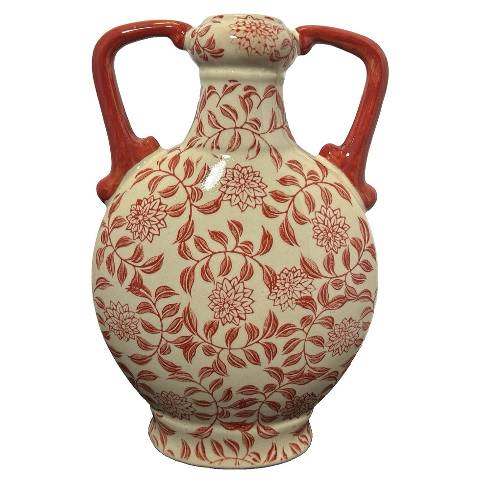 Red & White Japanese Style Vase BEAUTIFUL